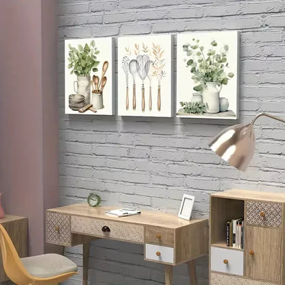 3pcs Kitchen Green Spice Oil Painting Canvas Framed 60X90cm - High Quality Print 100% Australian Made Wall Canvas Ready to Hang