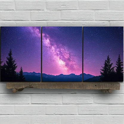 3pcs Pink Purple Starry Sky Fantasy Modern Metal Print Ready to Hang Art