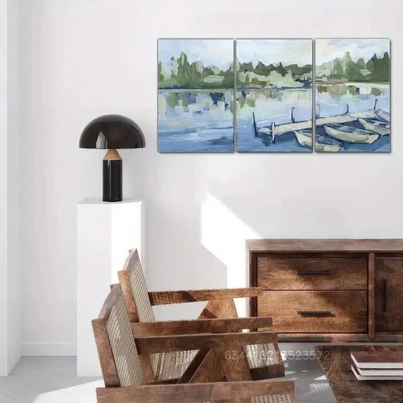 3pcs Lakeside Scene Landscape Artwork Metal Print Ready to Hang Art