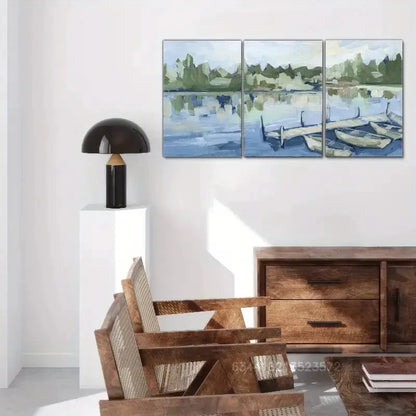 3pcs Lakeside Scene Landscape Artwork Metal Print Ready to Hang Art