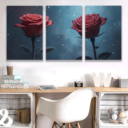 3pcs Red Roses with Starry Night Sky Wall Art Set Canvas Framed 60x90cm - High Quality Print 100% Australian Made Wall Canvas Ready to Hang