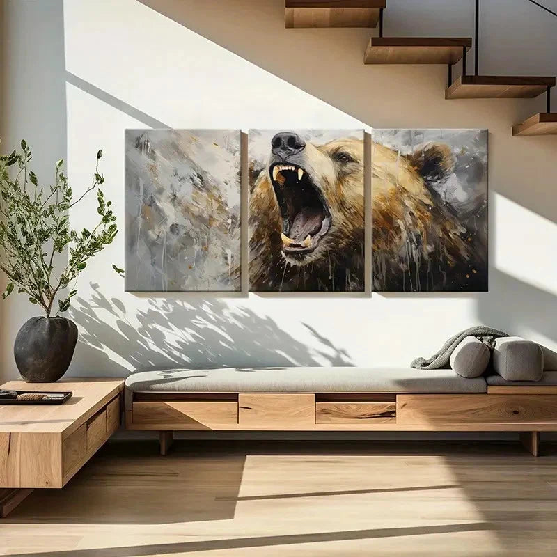 3pcs Artistic Bear Roar Canvas wall Art Set Canvas Framed 40x60cm - High Quality Print 100% Australian Made Wall Canvas Ready to Hang