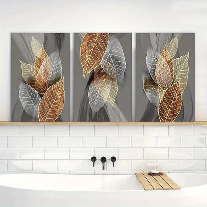 3pcs Black Paintings Abstract Leaves Artwork Metal Print Ready to Hang Art