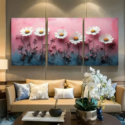 3pcs Daisy Wildflower Rustic Pink Background Metal Print Ready to Hang Art