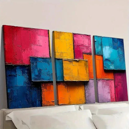 3pcs Abstract Colorful Block Oil Painting ET  Wall Art Set Canvas Unframed - High Quality Print 100% Australian Made Wall Canvas - Bella Home Decor