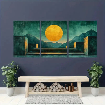 3pcs Minimalist Blue Green Abstract Geometric Metal Print Ready to Hang Art