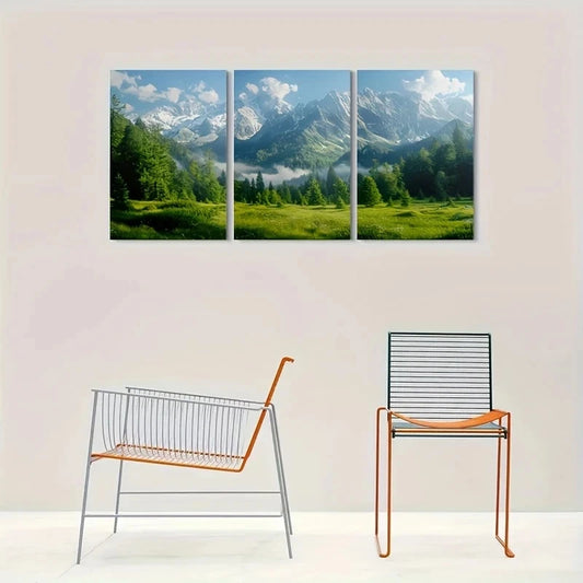 3pcs Scenic Mountain Nature Greenery Metal Print Ready to Hang Art