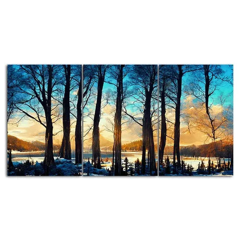 3 Piece Winter Tree Landscape Painting Style Canvas Framed 60x90cm - High Quality Print 100% Australian Made Wall Canvas Ready to Hang