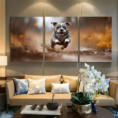 3pcs American Bulldog Running Design Metal Print Ready to Hang Art