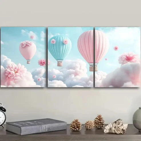 3pcs Hot Air Balloons Sky Wall Art Set Canvas Unframed - High Quality Print 100% Australian Made Wall Canvas