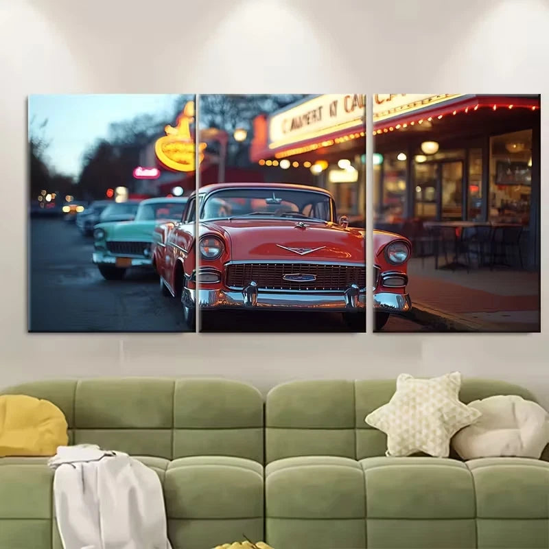3pcs Vintage American Diner Scene Metal Print Ready to Hang Art