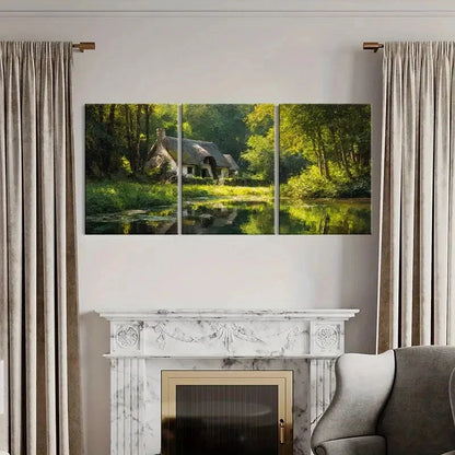 3pcs Rustic Cottage Forest Scene Serene Lake Metal Print Ready to Hang Art