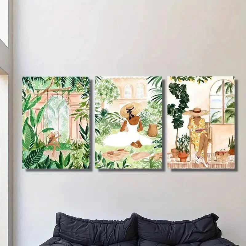 3pcs Bohemian Tropical Plants Metal Print Ready to Hang Art