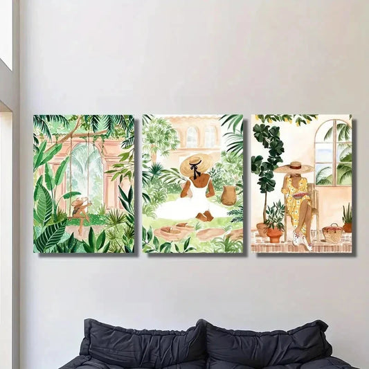 3pcs Bohemian Tropical Plants Metal Print Ready to Hang Art