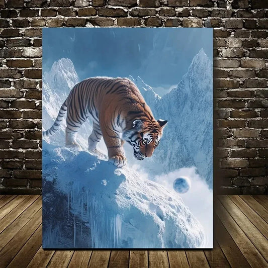 Hyper Realistic Tiger Playing with Ball Painting 40x60cm Metal Print Ready to Hang
