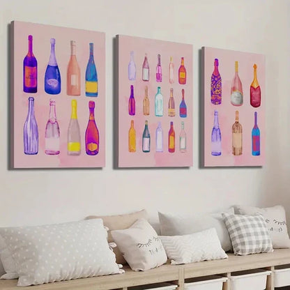 3pcs Beautiful Girly Wine Bottle Bar Cart Wall Art Set Canvas Unframed - High Quality Print 100% Australian Made Wall Canvas