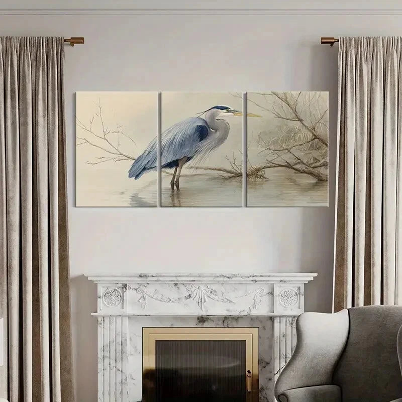 3pcs Blue Heron Watercolor Painting Nature Metal Print Ready to Hang Art