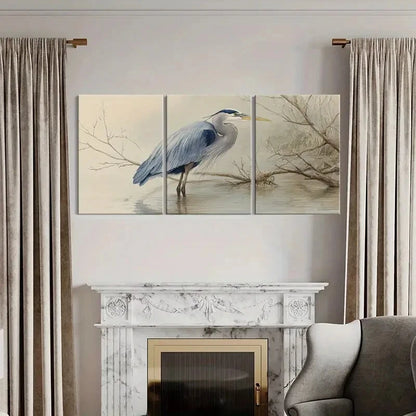 3pcs Blue Heron Watercolor Painting Nature Metal Print Ready to Hang Art