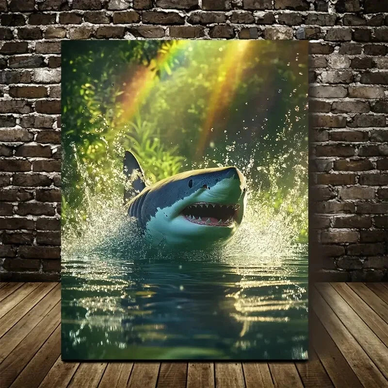 Realistic Splash Scene with Lush Green Meadow 40x60cm Metal Print Ready to Hang