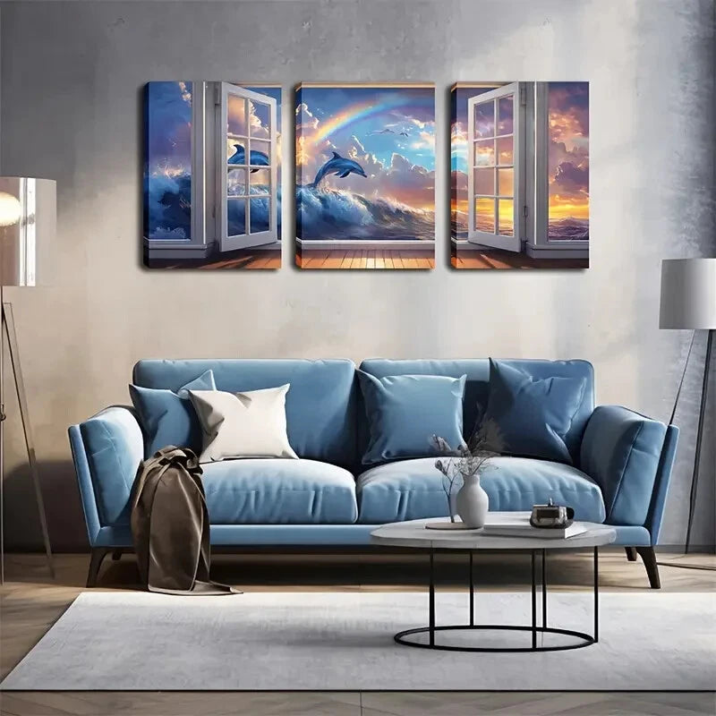 3pcs Vibrant Sunset Seascape Clouds Perfect Wall Art Set Canvas Framed 40x60cm - High Quality Print 100% Australian Made Wall Canvas Ready to Hang