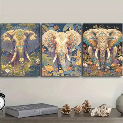 3pcs Featuring an Elephant Wall Art Canvas Unframed - High Quality Print 100% Australian Made Wall Canvas