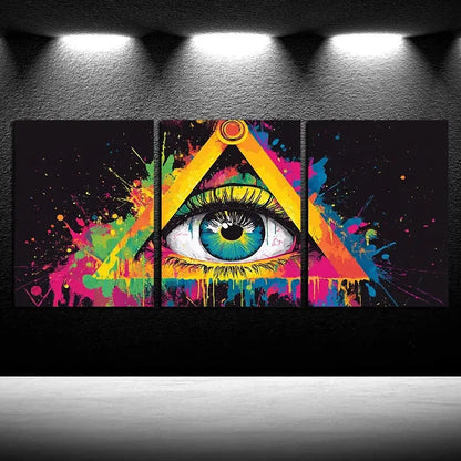 3pcs The Eyes in the Triangle Color Splashes Metal Print Ready to Hang Art