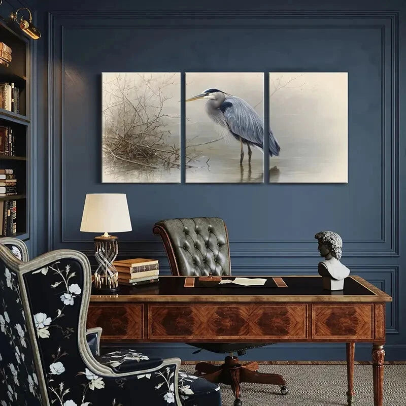 3pcs Artistic Heron Watercolor Painting Nature Metal Print Ready to Hang Art