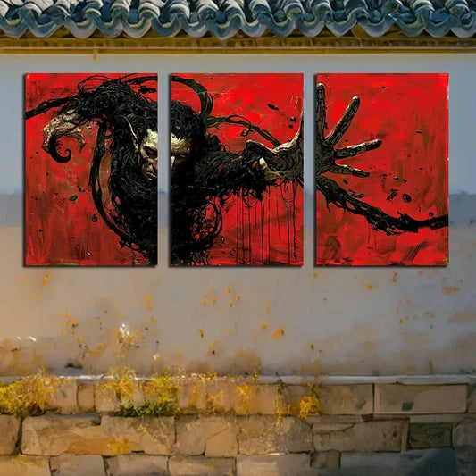 3pcs Gothic Tauren in Red Background Metal Print Ready to Hang Art