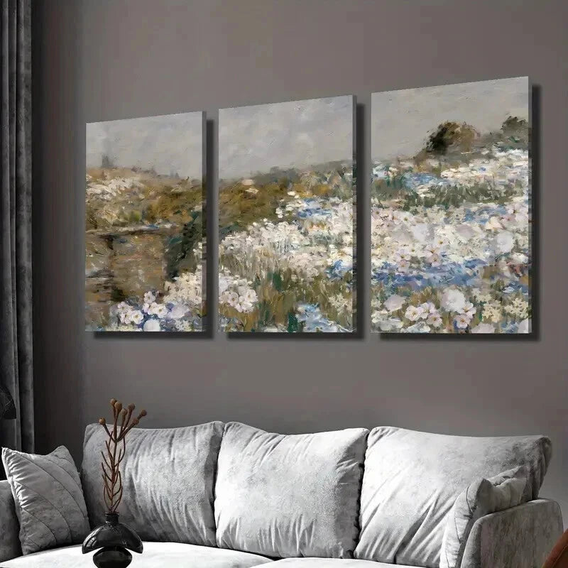 3pcs Vintage Grassland & Wildflower Paintings Wall Art Set Canvas Framed 40x60cm - High Quality Print 100% Australian Made Wall Canvas Ready to Hang