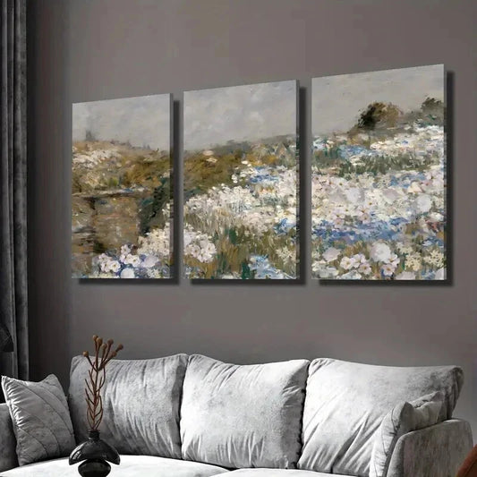 3pcs Vintage Grassland & Wildflower Paintings Wall Art Set Canvas Framed 40x60cm - High Quality Print 100% Australian Made Wall Canvas Ready to Hang