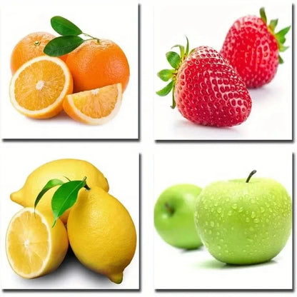 4pcs Orange, Lemon, Strawberry Fruits Design Wall Art Canvas Framed