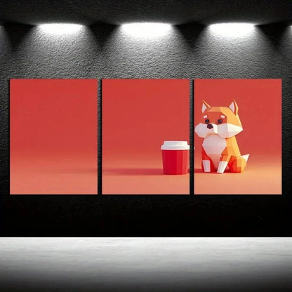 3pcs Modern Geometric Dog & Cup Illustration Metal Print Ready to Hang Art