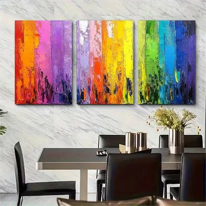 3pcs Colorful Abstract Textured Oil Painting Metal Print Ready to Hang Art