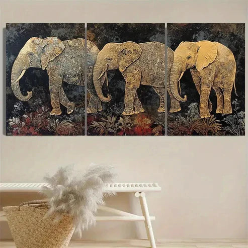 3pcs Elegant Elephant Wall Art Set Canvas Unframed - High Quality Print 100% Australian Made Wall Canvas