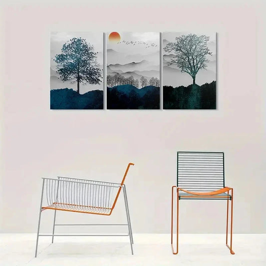 3pcs Minimalist Tree and Mountain Decor Wall Art Set Canvas Framed 60x90cm - High Quality Print 100% Australian Made Wall Canvas Ready to Hang