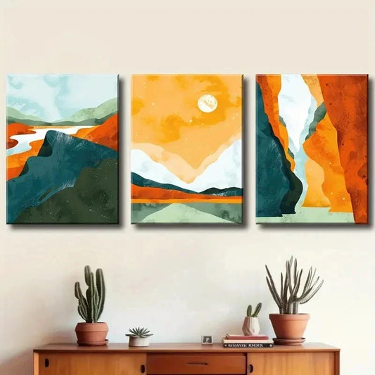 3pcs Abstract Nature Art With Sunset Perfect Wall Art Set Canvas Framed 40x60cm - High Quality Print 100% Australian Made Wall Canvas Ready to Hang