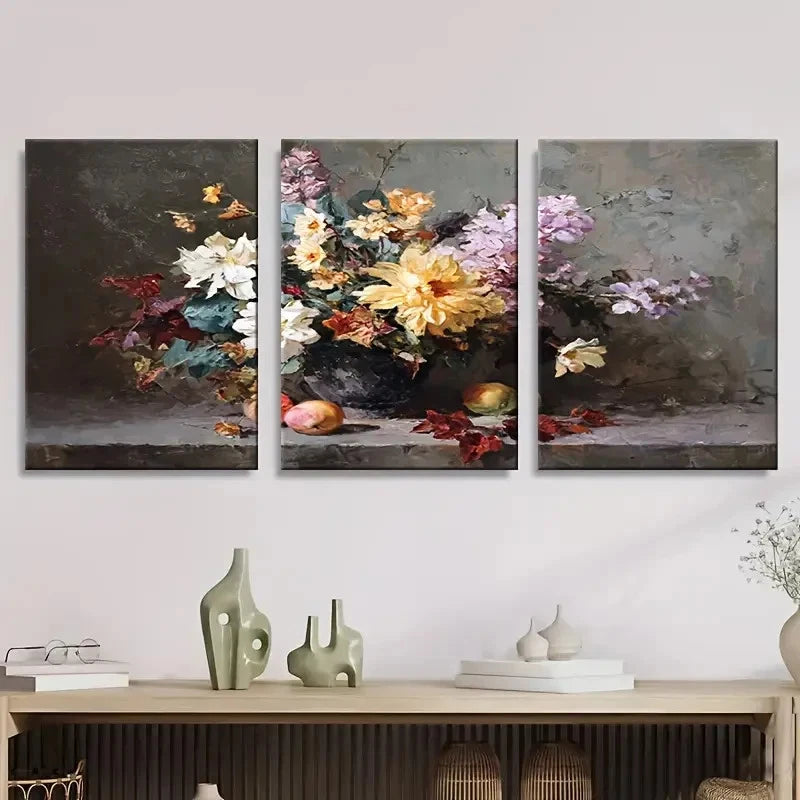 3pcs fall flowers Wall Art Set Canvas Framed 40x60cm - High Quality Print 100% Australian Made Wall Canvas Ready to Hang