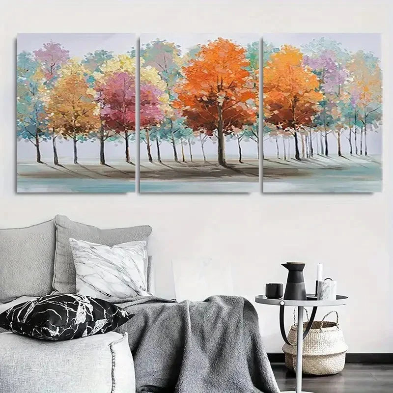 3pcs Vibrant Autumn Tree Fall Leaves Metal Print Ready to Hang Art