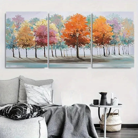 3pcs Vibrant Autumn Tree Fall Leaves Metal Print Ready to Hang Art