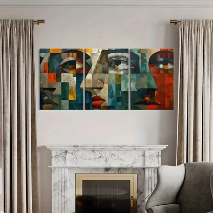 3pcs Set of Vibrant Color Abstract Geometric Face Metal Print Ready to Hang Art