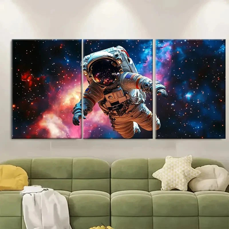 3pcs Astronaut Spacewalk CI Wall Art Set Canvas Framed 40x60cm - High Quality Print 100% Australian Made Wall Canvas Ready to Hang