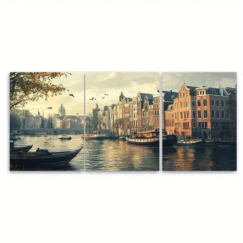 3pcs Amsterdam Canal Scene Dutch Landscape Metal Print Ready to Hang Art