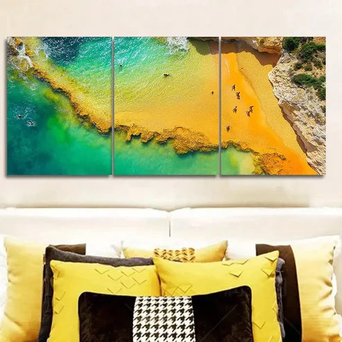 3pcs Aerial view of a yellow sand Wall Art Set Canvas Unframed - High Quality Print 100% Australian Made Wall Canvas - Bella Home Decor