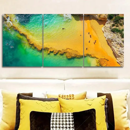 3pcs Aerial view of a yellow sand Wall Art Set Canvas Unframed - High Quality Print 100% Australian Made Wall Canvas - Bella Home Decor