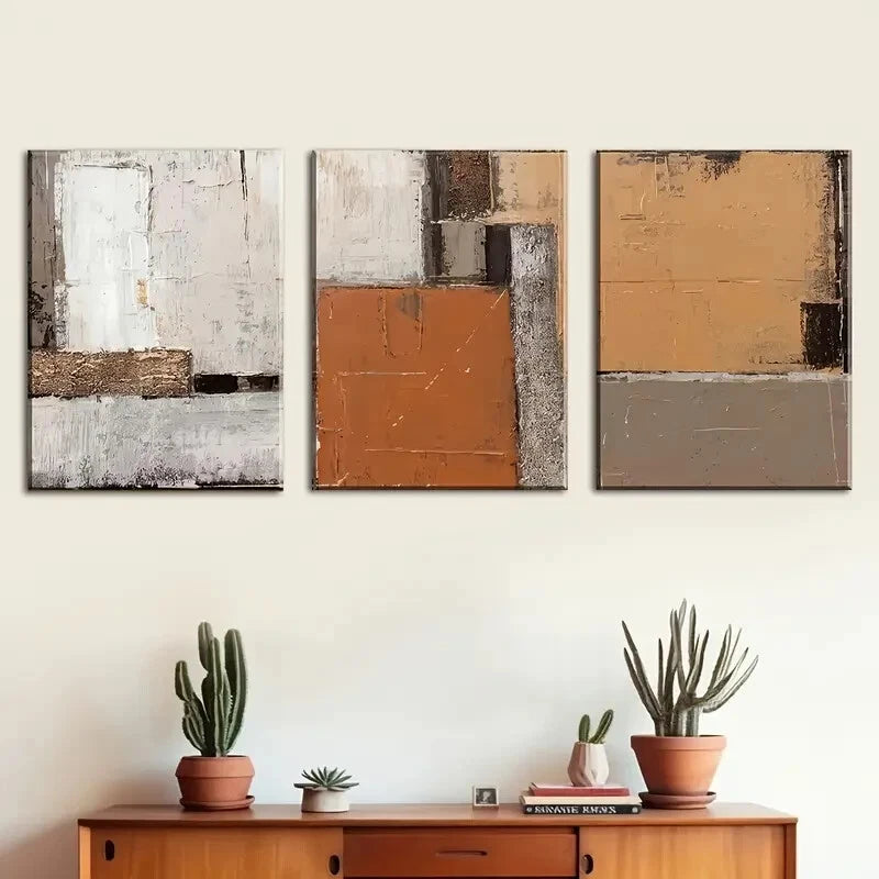 3pcs Featuring Orange Abstract Brown Perfect Wall Art Set Canvas Framed 40x60cm - High Quality Print 100% Australian Made Wall Canvas Ready to Hang