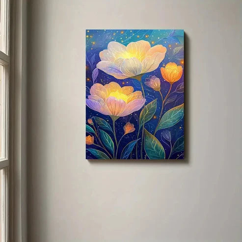 Beautiful Glowing Floral Magical Flower Painting 60x90cm Metal Print Ready to Hang