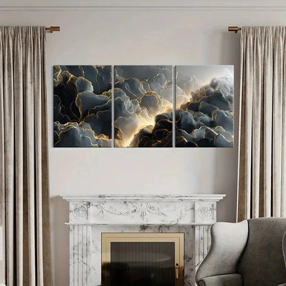 3pcs Abstract Cloudscape Art Golden Lines Metal Print Ready to Hang Art
