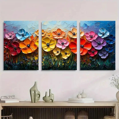 3pcs Colorful Abstract Floral Painting Metal Print Ready to Hang Art
