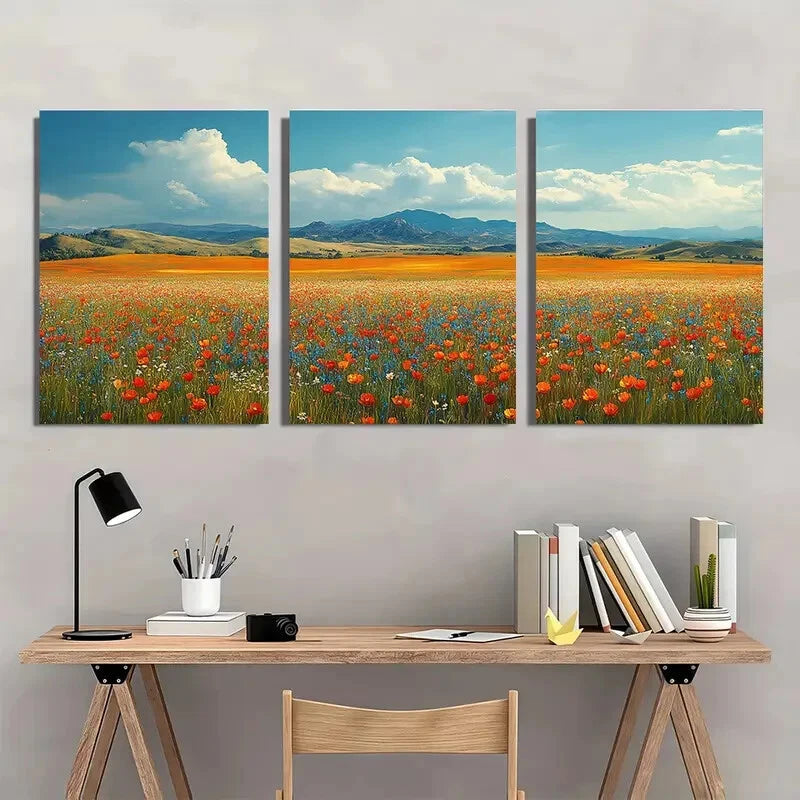 3pcs Vibrant California Blooming Landscape Metal Print Ready to Hang Art
