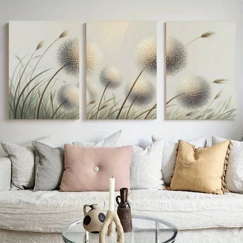 3pcs Dandelion Natural Landscape Painting Metal Print Ready to Hang Art